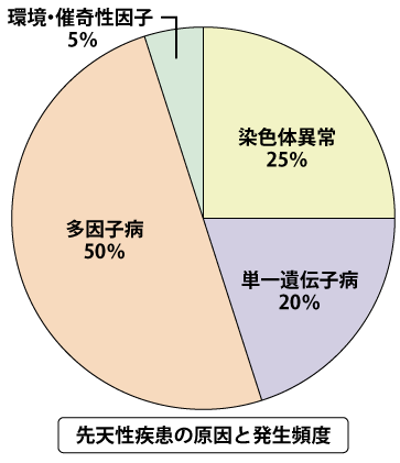 先天性疾患の原因と発生頻度の円グラフ